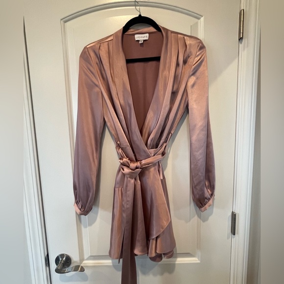 Lucy Paris - Adonia Satin Long Sleeve Mini Wrap Dress - Dusty Rose - XS - NWOT - Picture 4 of 16